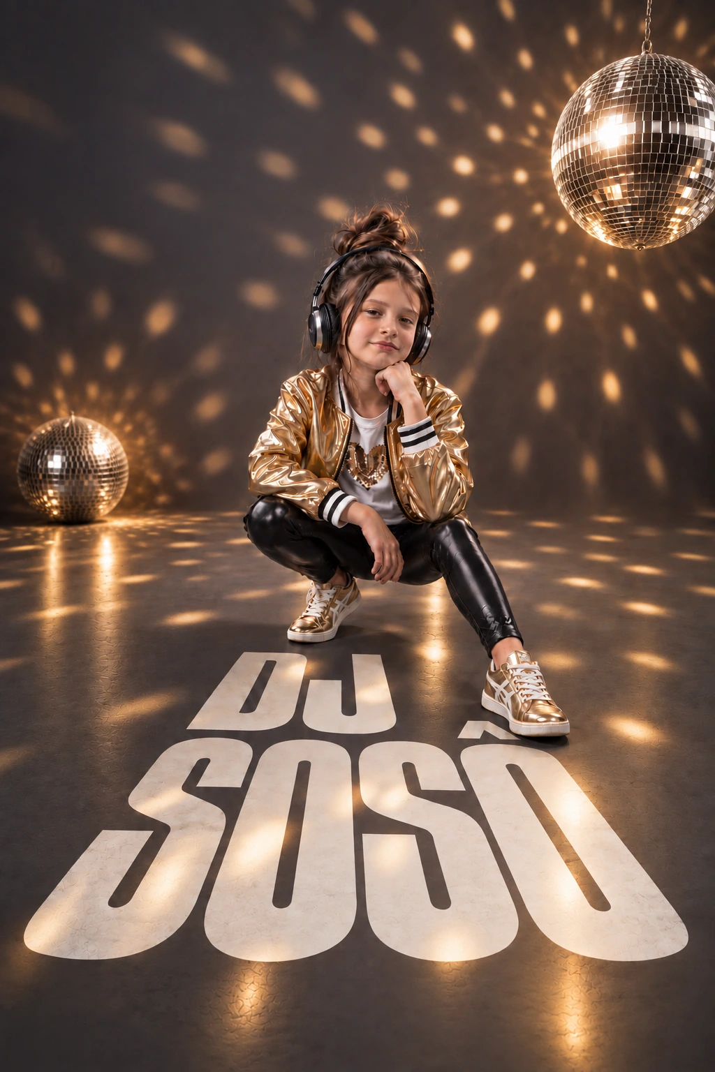 DJ , foto em estúdio com mirror balls e reflexos de luzes