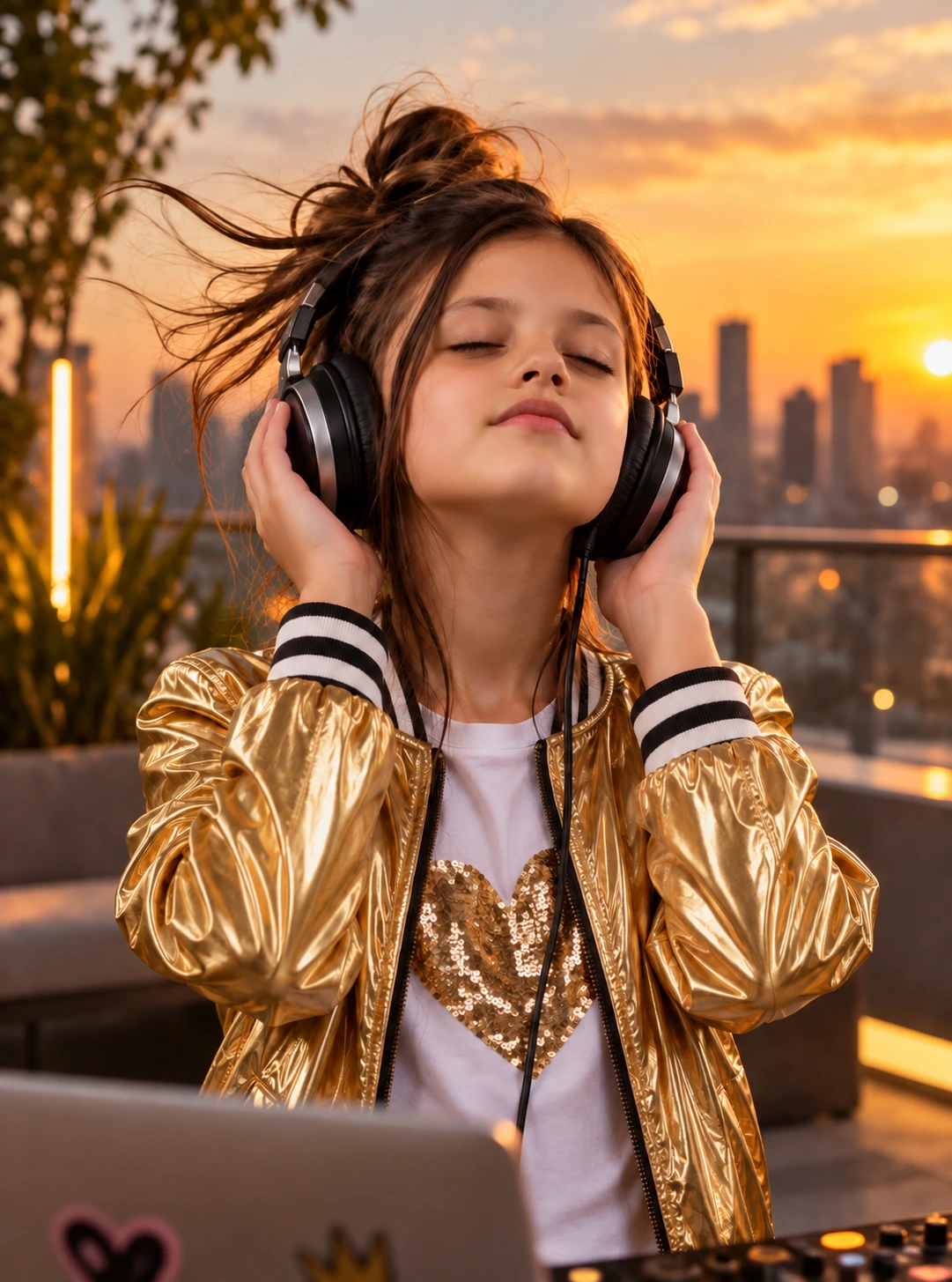 DJ Sosô de olhos fechados, segurando os fones enquanto sente a música